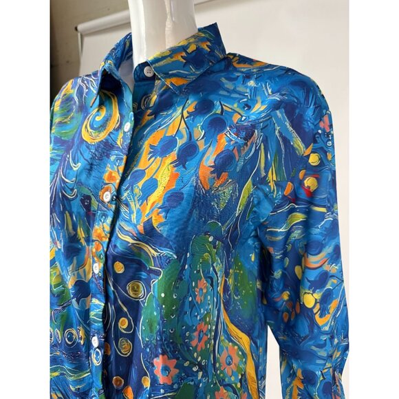 Womens S Button-Up Shirt Blue & Multicolor Abstract Print - Picture 16 of 16